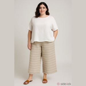 Bryn Walker crop linen pant XL wide leg stripe high waisted Lagenlook casual